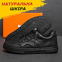 Летние мужские кроссовки Nike/Найк черные из натуральной кожи на лето с перфорацией *N13ч.П*