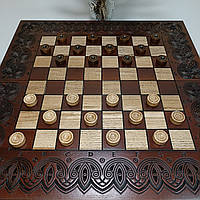 Шахматная доска складная + Нарды Шашки, 3 в 1 c резьбой по дереву 60/60 см с фишками (30шт)