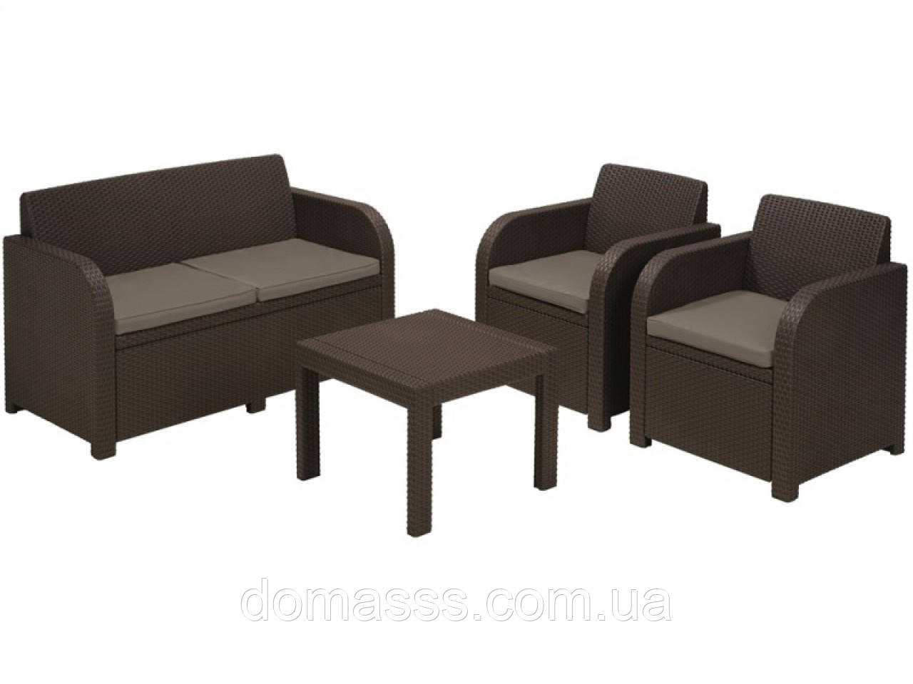 Комплект Keter "Georgia 3" (диван + 2 кресла +стол) 17199879 коричневый - фото 1 - id-p293028779