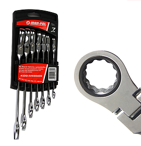 Набір ключів ріжково-накидних із тріскачкою 8-19 мм, 7 од. Mar-pol M58609