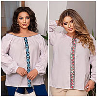 Женская льняная блуза-вышиванка Батал 6379