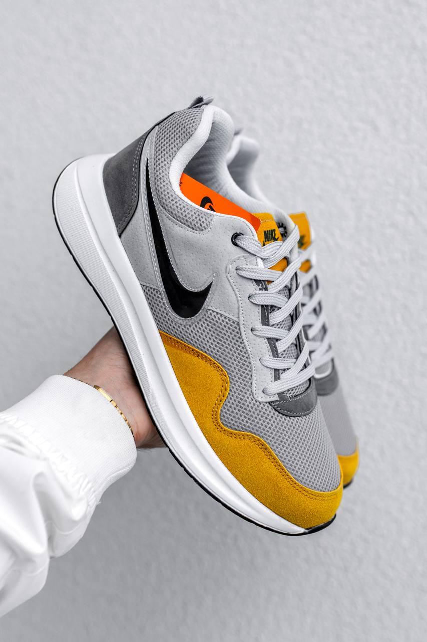 Кросівки чоловічі Nike сірі з жовтим модні весна літо стильні легкі молодіжні текстильні