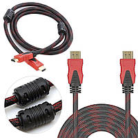 Кабель HDMI-HDM V1,4, 3 м / HDMI-шнур с фильтром в тканевой оплетке / Кабель для подключения телевизора