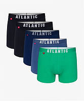 Мужские трусы шорты Атлантик, набор 5 шт., хлопок, темно-синие + серо-голубые + зеленые + темно-голубые, XL