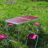Раскладной стол (бордовый) для пикника, стулья