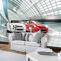 Флизелиновые фотообои в интерьере 312x219 см 3Д Транспорт Современные спортивные машины в автосалоне