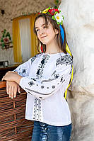 Вышиванка для девочки - подростка, белая льняная с длинным рукавом. Украинская вышиванка. Размер 80-152