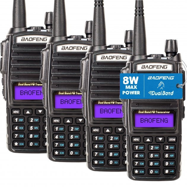 Рація Baofeng UV-82, UHF/VHF, комплект 4 шт., 8 Вт, 2000 мАч + Ремінець на шию