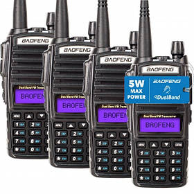 Рація Baofeng UV-82, UHF/VHF, комплект 4 шт., 5 Вт, 1800 мАч + Ремінець на шию