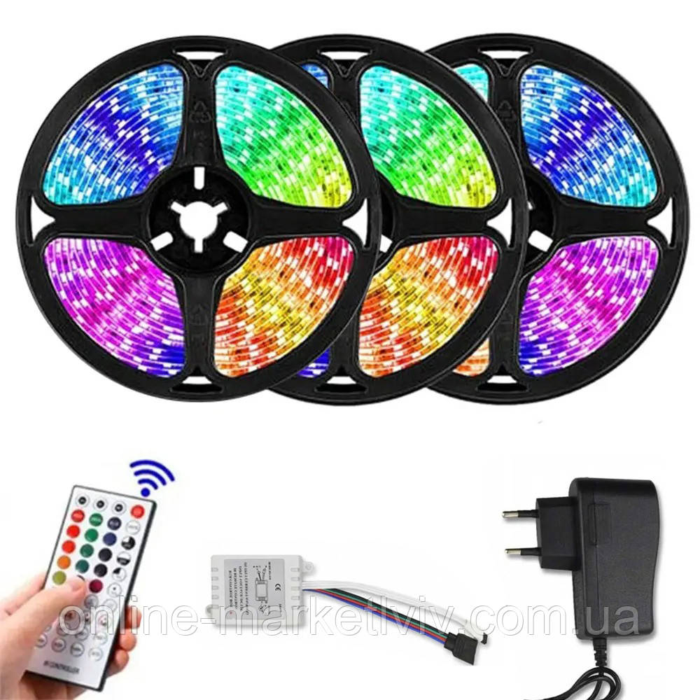 Купити Комплект 3 шт Стрічка LED 5м, 12V, RGB 3528 + пульт + блок ...