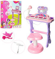 Синтезатор 25 клавіш, на ніжках, стілець, мікрофон, світиться, MP3, USB шнур, від мережі