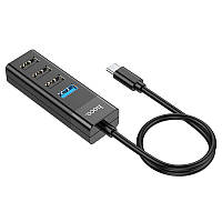 Перехідник Hoco HB25 Easy mix 4in1 (Type-C to USB3.0+USB2.0*3) (Чорний) 55838