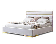 Двуспальная кровать велюр мягкая MeBelle BOHEMMA 180 х 200 см, светло-серый белый кремовый велюр + золото