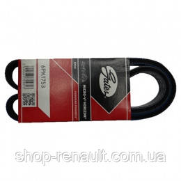 Ремінь генератора полікліновий GATES, 6PK1753 АС + ГУР Clio II / Kangoo