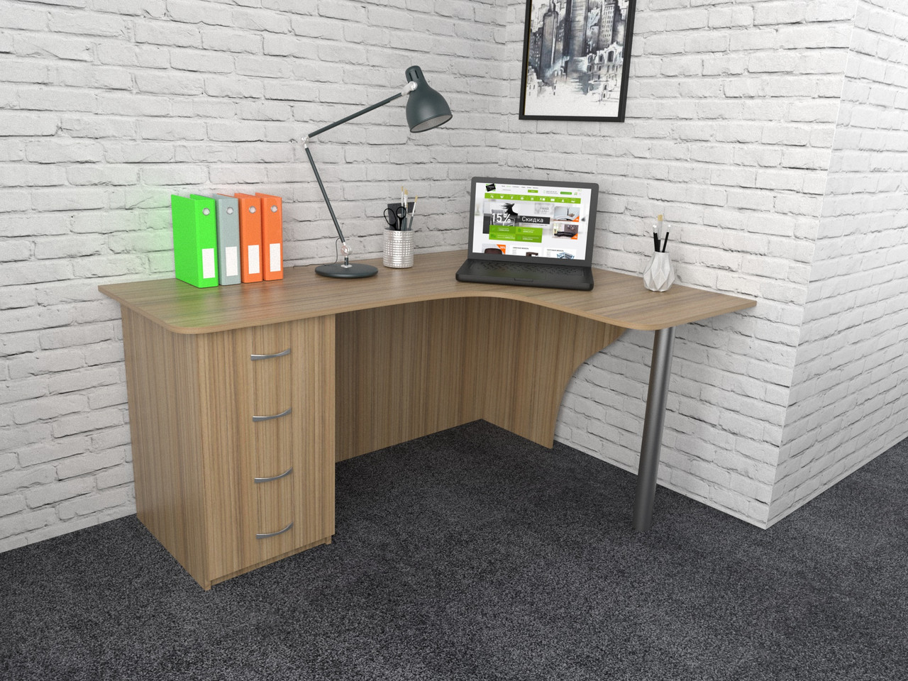 Офісний стіл СК-7 (1400x1600x750) Дуб Сонома Гамма стиль