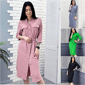 Стильна довга сукня сорочка з легкої тканини "Атланта" Модна якісна повсякденна сукня весна літо