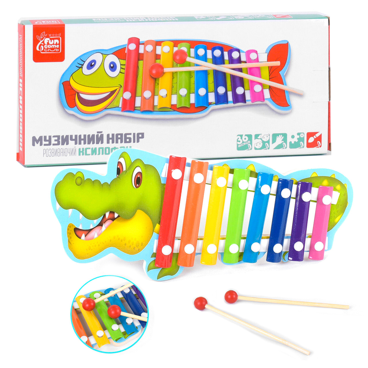 Дерев'яний ксилофон "4FUN Game Club wood", музичний ударний інструмент, у кор. (12553)