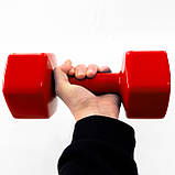 Гантель для фітнесу вінілова цільна (нерозбірна) OSPORT Profi 10 кг (OF-0139) Червоний, фото 4