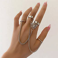 Набор колец серебристие кольца с цепочкой кольцо с бабочкой кольца в стиле панк рок хип хоп трендовые колечки