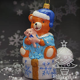 Скляна ялинкова іграшка ведмедик на подарунку    Snegka Poland