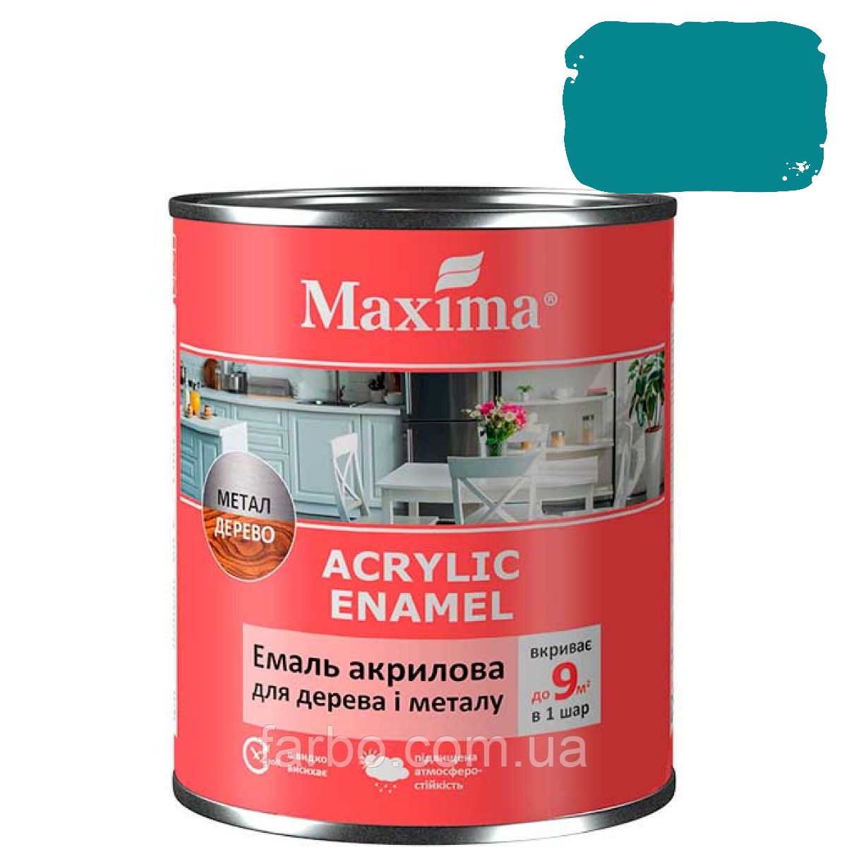 Емаль акрилова для дерева та металу Maxima морська хвиля шовковисто-матова 0.75 л