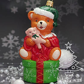 Скляна ялинкова іграшка ведмедик на подарунку    Snegka Poland