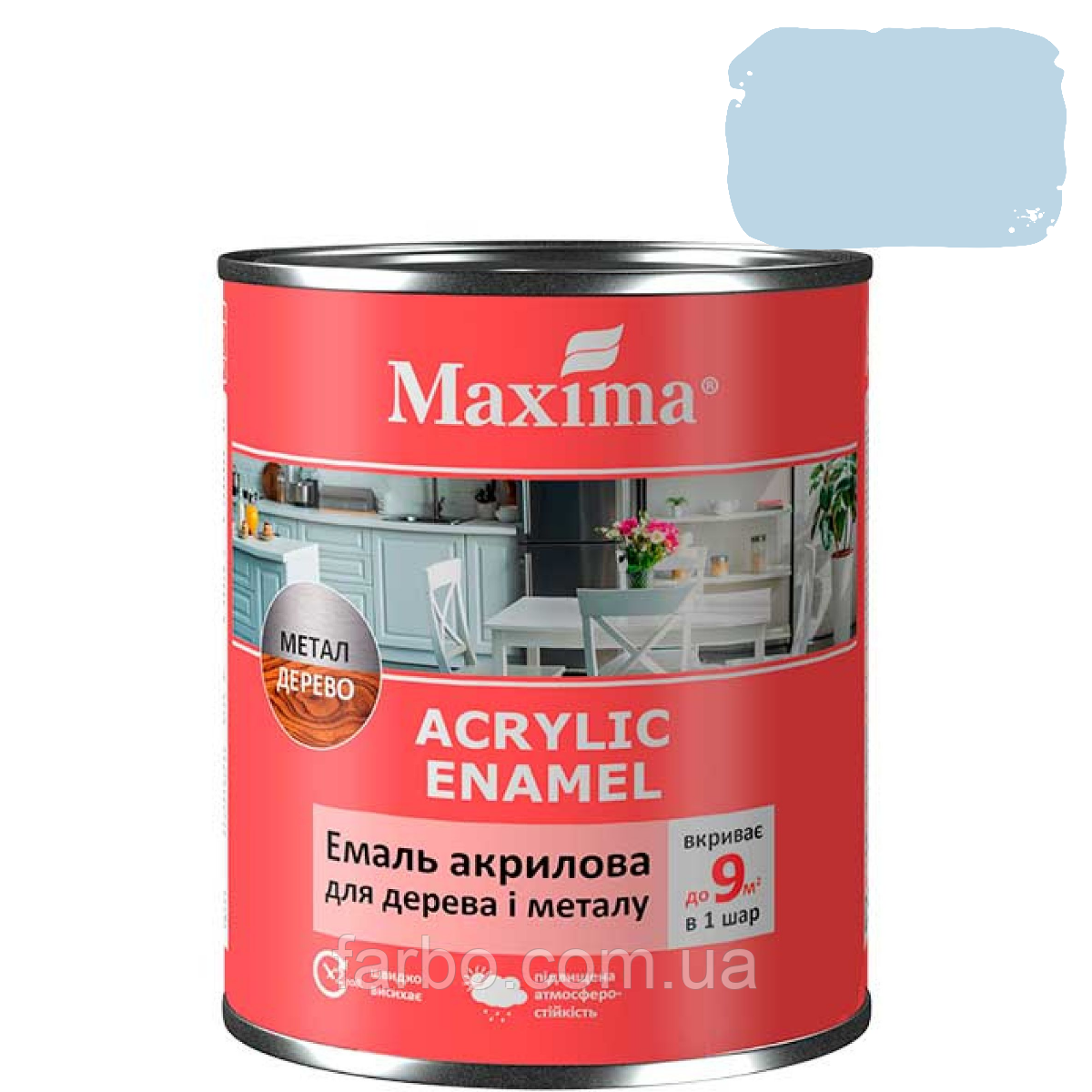 Емаль акрилова для дерева та металу Maxima небесний шовковисто-матова 0.75 л