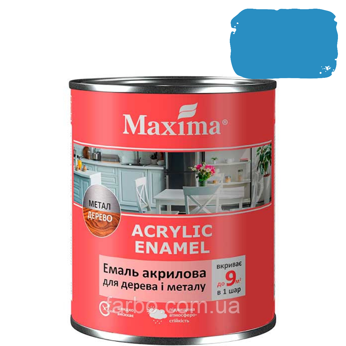Емаль акрилова для дерева та металу Maxima сапфір шовковисто-матова 0.75 л
