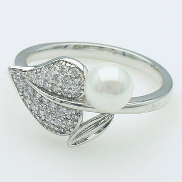 XUPING Кільце Родій з перлами та білими цирконами Висота 1.3см, Розмір 19