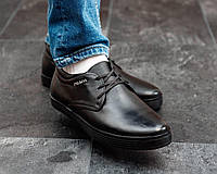 Мужские классические туфли Prada натуральная кожа на шнурках кеды кожанные Прада черные