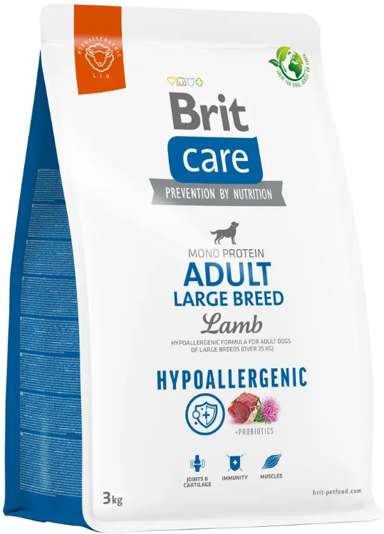Гіпоалергенний корм для собак великих порід з ягням Brit Care Dog Hypoallergenic Adult Large Breed 3 кг, фото 1