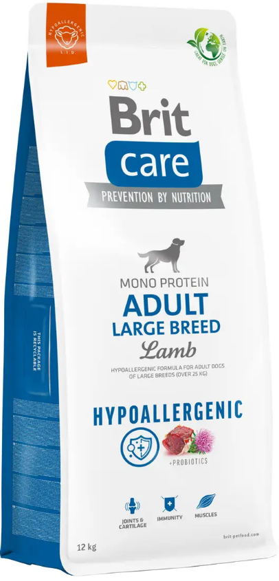 Гіпоалергенний корм для собак великих порід з ягням Brit Care Dog Hypoallergenic Adult Large Breed 12 кг