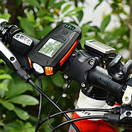 Потужна фара для велосипеда 3в1, чорна, вело комп'ютер сигнал спідометр ліхтар сигналізація, зарядка від USB, фото 4