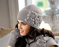 Жіноча подвійна шапка "Аріадна" (Ariadna) баклажан, св. бежева та бузкова