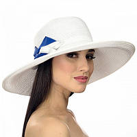 Широкополий капелюх — 008-02.04 — білий із синім бантом