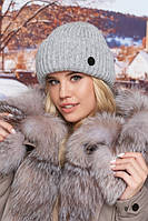 Модная шапка крупной вязки с подворотом "Руби" - 4712 светло-серый