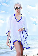 Пляжная туника из шифона-гофре - 9197 белый+синий