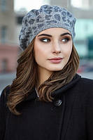 ЭФФЕКТНЫЙ ЖЕНСКИЙ БЕРЕТ С МИКРОФЛИСОМ "ЛЕОПАРД" - 6074 тёмно-серый