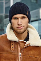 Мужская шапка с отворотом "Виват" (флис) - 4921 джинсовый