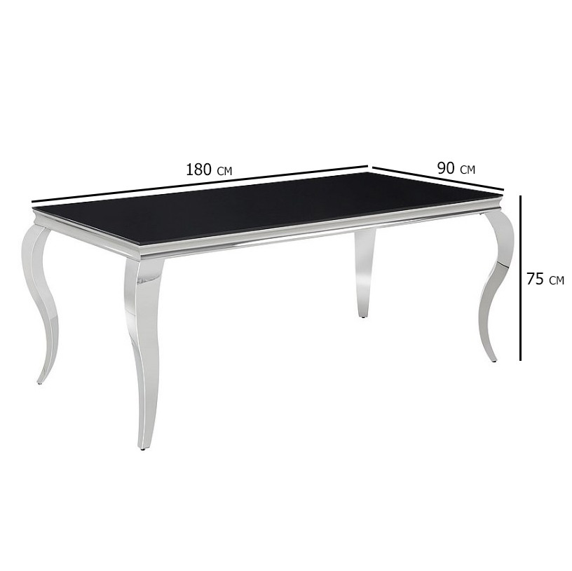 Кухонний стіл із чорного скла Prince 180x90 см на хромованих ніжках