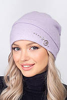 Сиреневая шапка из ангоры с флисом Венера 1610