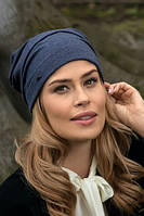Осіння шапочка з трикотажу "Бібона" (Bibona) 693 темно-сірий, чорний і світло-сірий