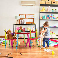 Комплект детской мебели из стола и 2-х стульев для игр и занятий с полкой и сеткой для хранения, МДФ,