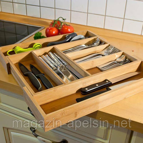 Купить Бамбуковый лоток для столовых приборов выдвижной M, цена 1635 ...