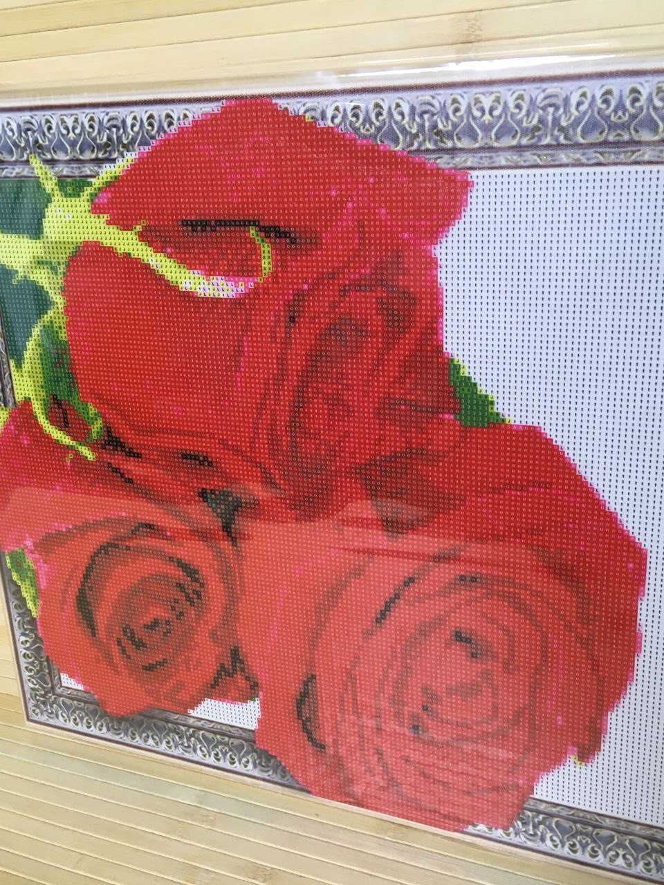 50X40см 5D Красные розы, алмазная живопись на подрамнике, полная выкладка круглыми стразами - фото 7 - id-p1796926276