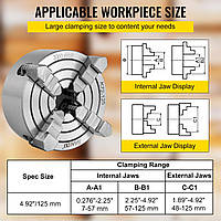 VEVOR Четырехкулачковый патрон диаметром 125 мм 4-кулачковый патрон 15x14x10 см Чугунный токарный патрон