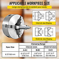 VEVOR 3-кулачковый кулачковый патрон диаметром 160 мм, трехкулачковый патрон, два комплекта кулачков,
