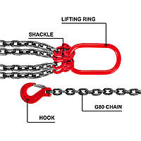 VEVOR Цепной строп G80 Цепной строп 1 м 4 крюка Крановый строп G80 Mn Сталь Легированная сталь 8 мм x 1 м