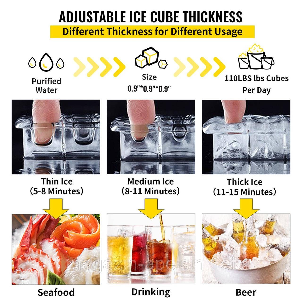 Купить EVOR Commercial 50kg Ice Maker 220V Ice Cube Maker Commercial Stainless Steel Ice Maker