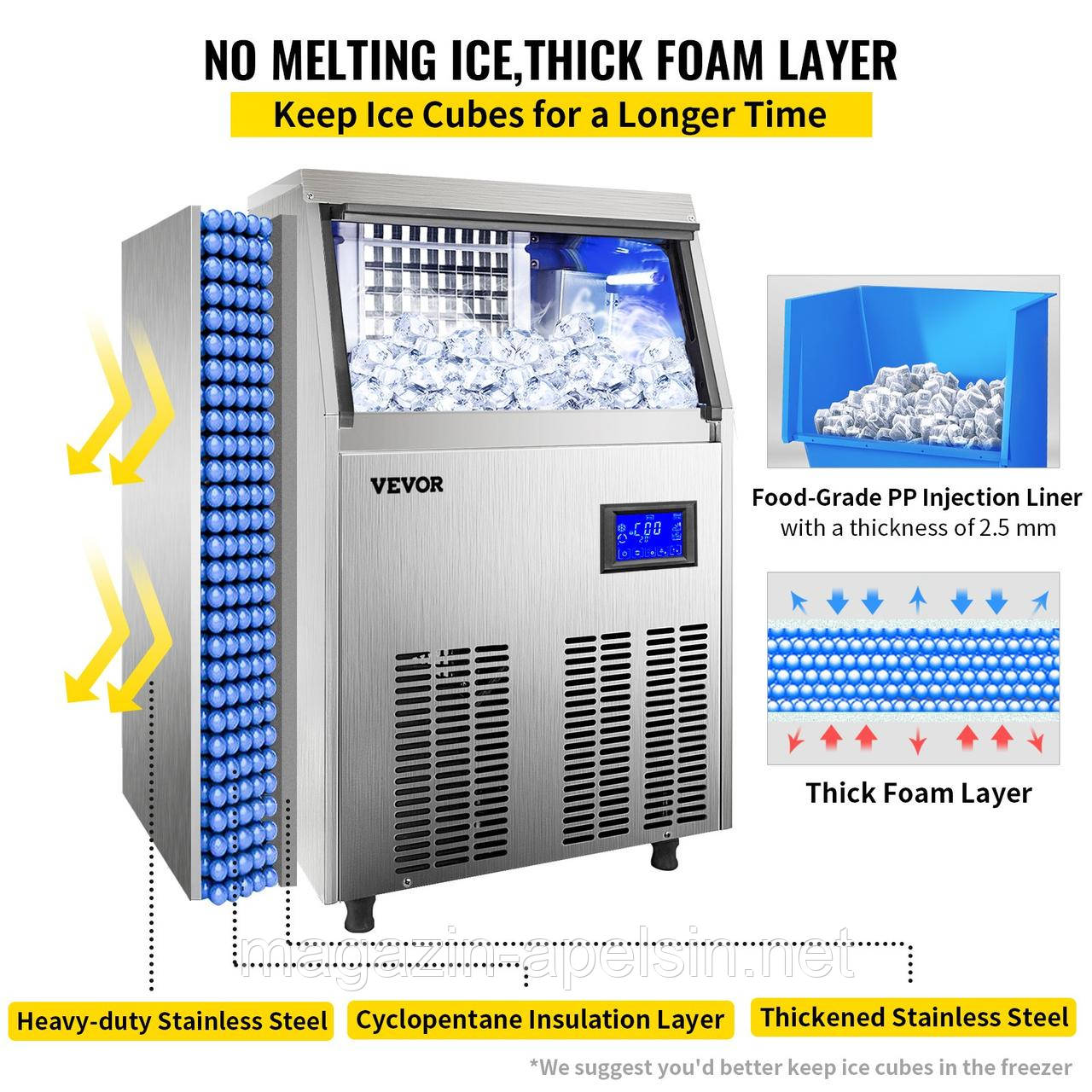 Купить EVOR Commercial 50kg Ice Maker 220V Ice Cube Maker Commercial Stainless Steel Ice Maker